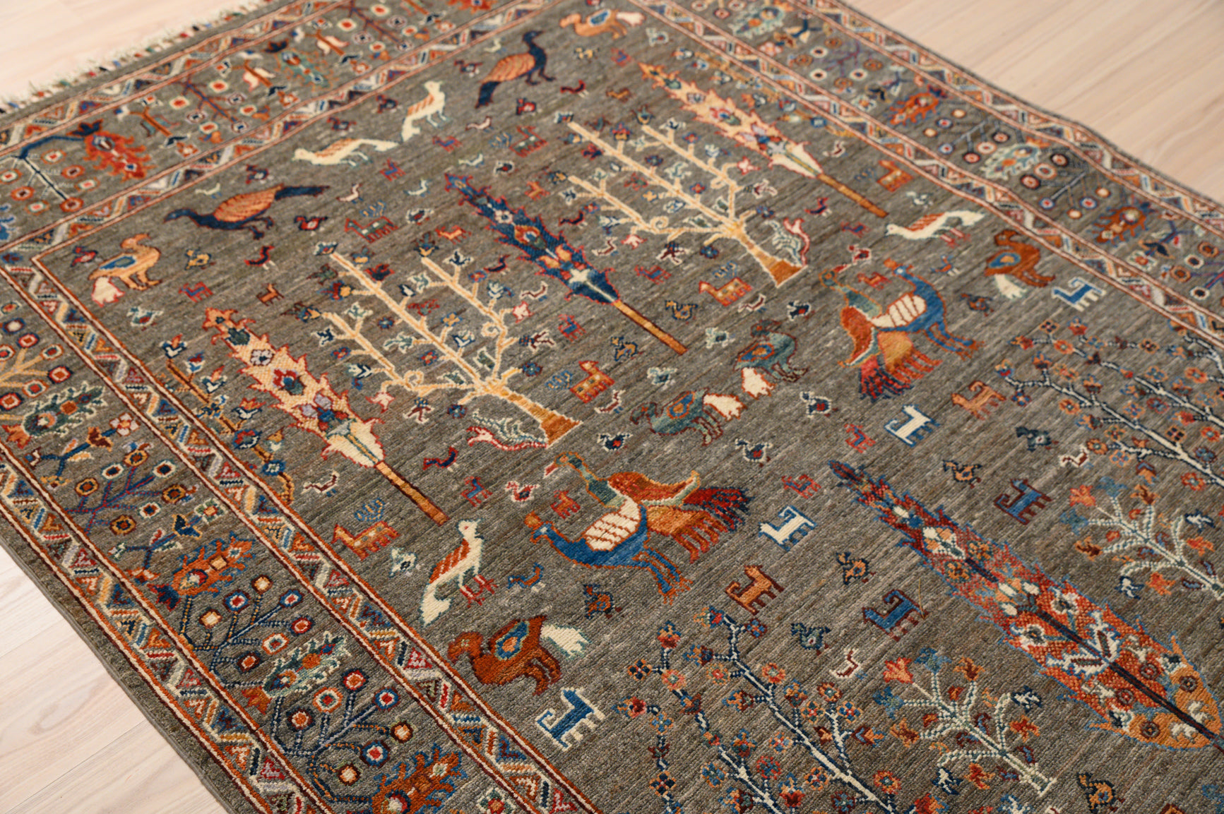 Charcoal Afghan Pictorial Chobi Wool Rug 202cm x 150cm