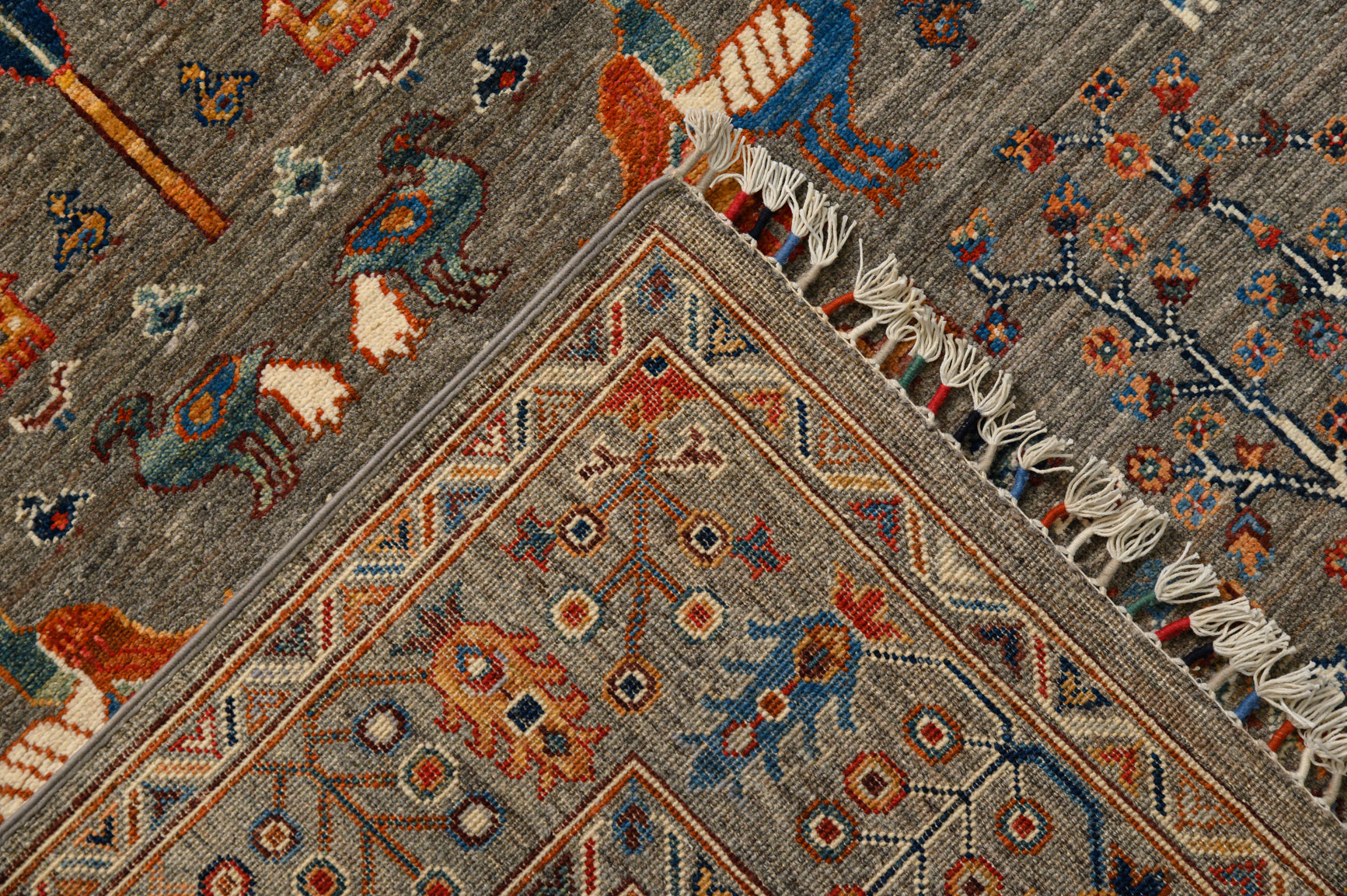 Charcoal Afghan Pictorial Chobi Wool Rug 202cm x 150cm