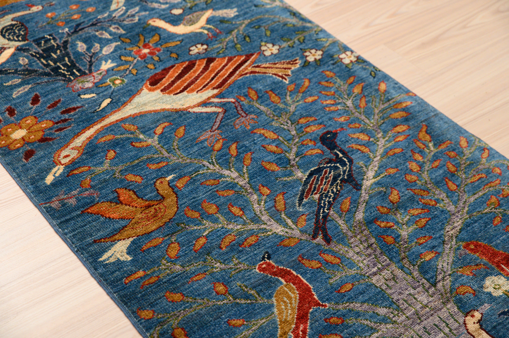 Blue Afghan Pictorial Chobi Wool Runner 303cm x 83cm