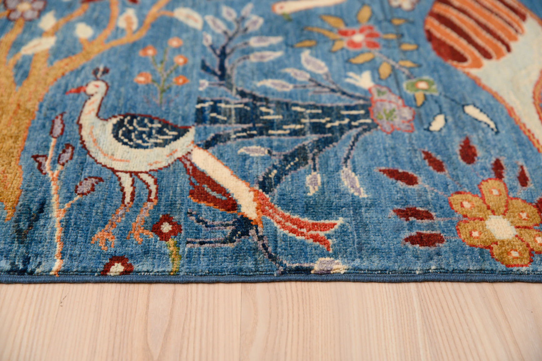 Blue Afghan Pictorial Chobi Wool Runner 303cm x 83cm
