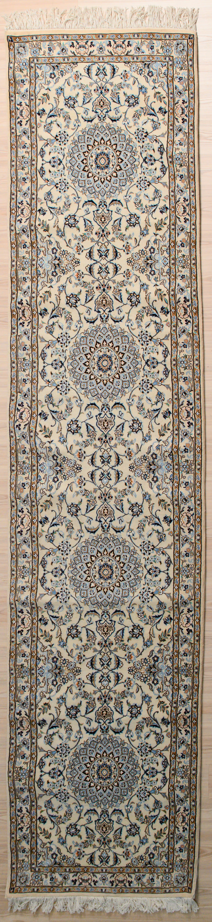 Cream Fine Persian Nain Silk n Wool Runner 382cm x 89cm