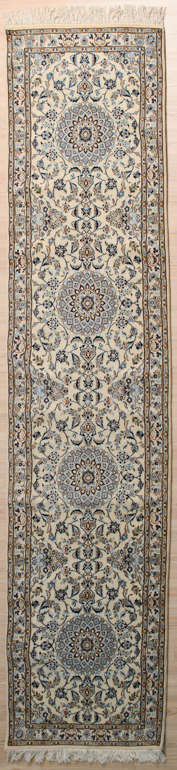 Cream Fine Persian Nain Silk n Wool Runner 382cm x 89cm