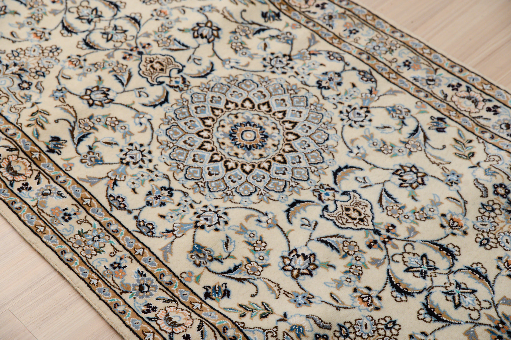 Cream Fine Persian Nain Silk n Wool Runner 382cm x 89cm