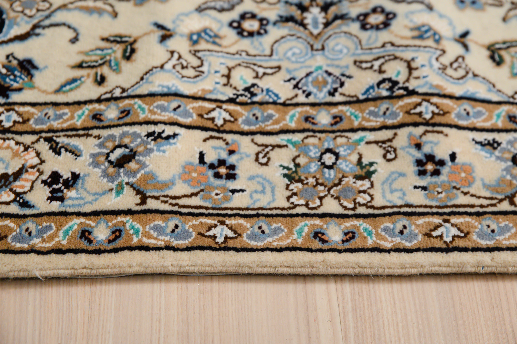 Cream Fine Persian Nain Silk n Wool Runner 382cm x 89cm