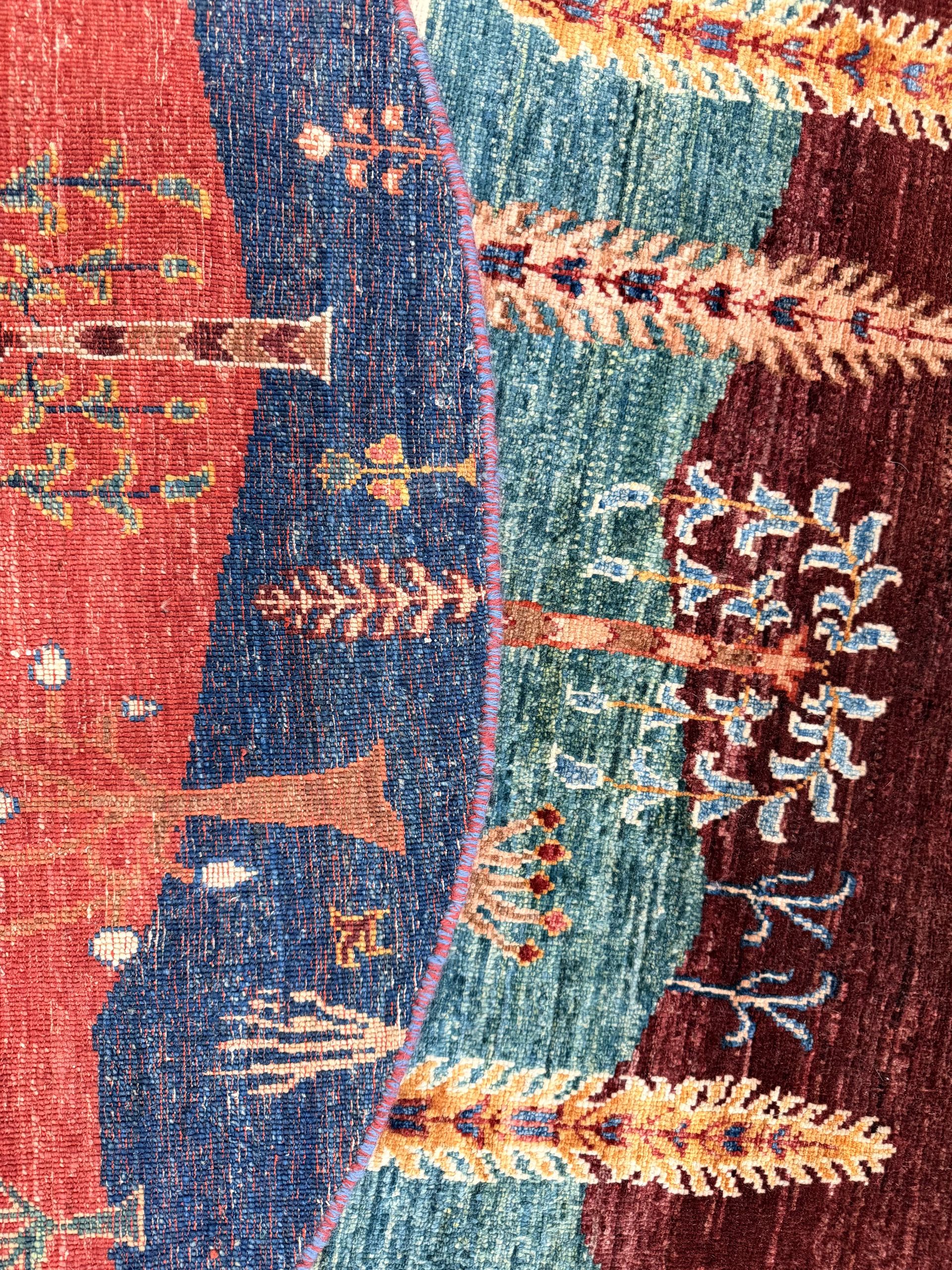 Multicolour Pictorial Chobi Wool Round Rug 175cm x 175cm – Knot n' Co