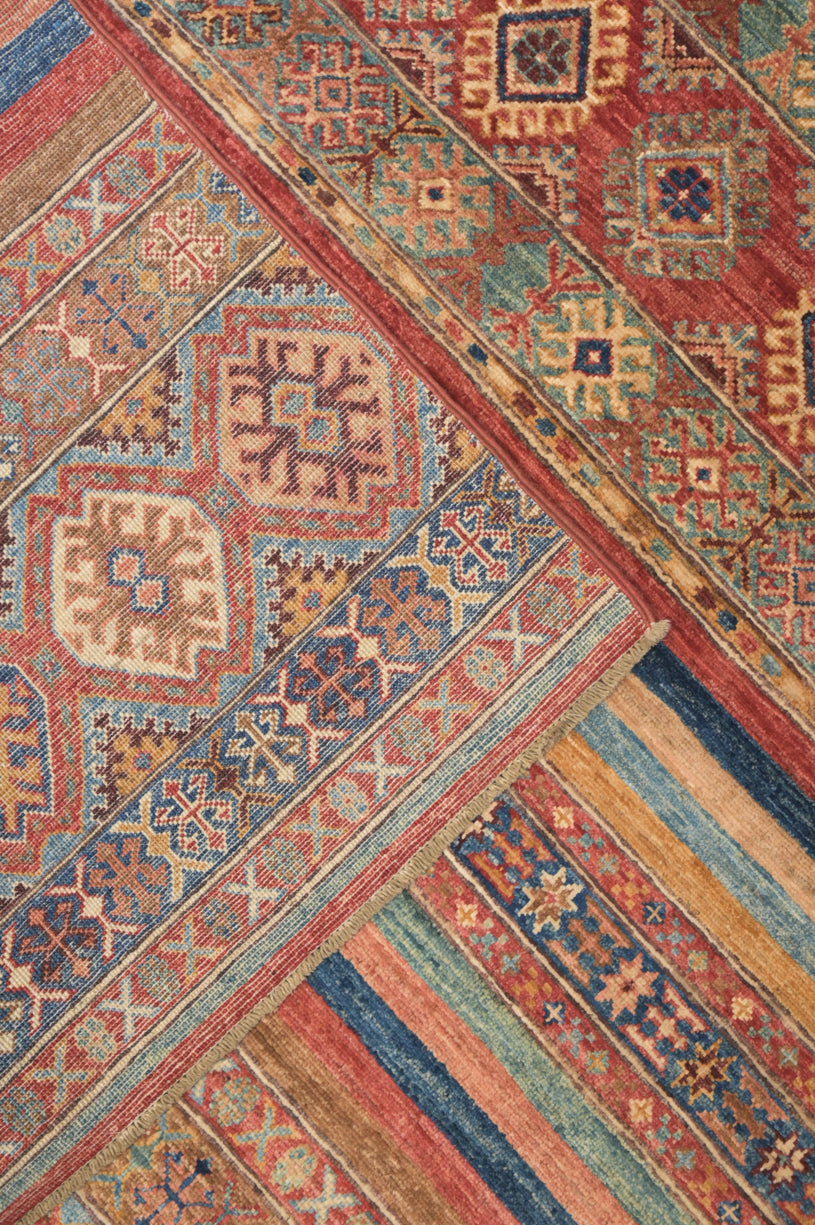Multicolour Afghan Khurjin Wool Rug 218cm x 142cm