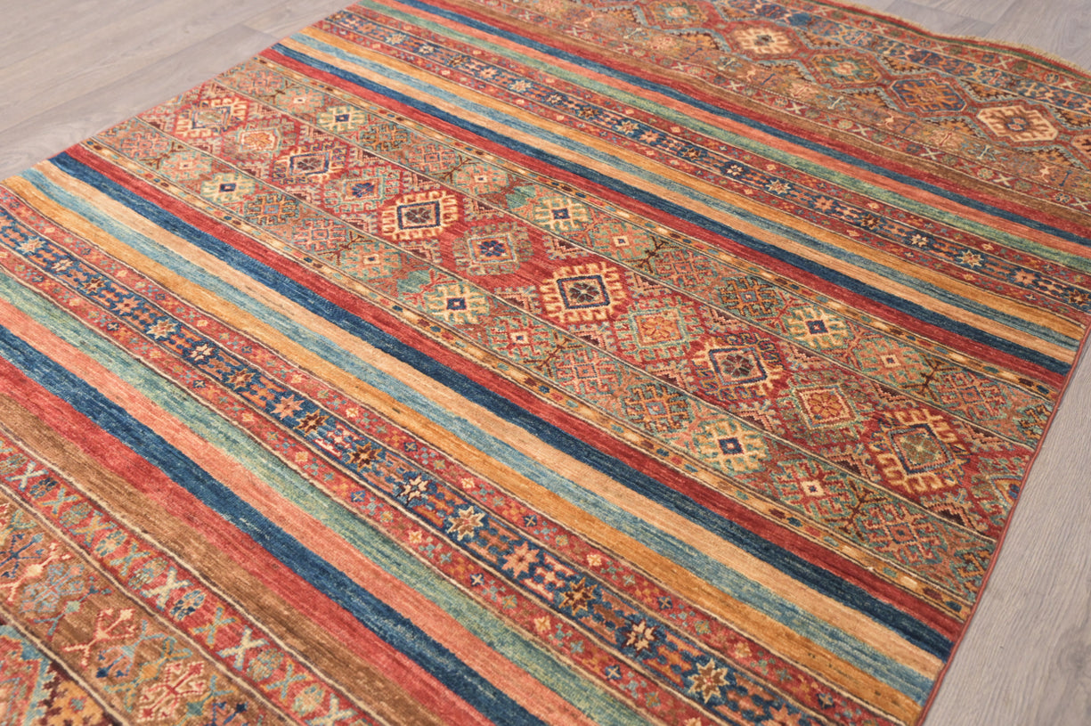 Multicolour Afghan Khurjin Wool Rug 218cm x 142cm