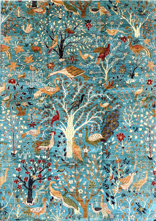 Turquoise Pictorial Afghan Chobi Wool Rug 295cm x 202cm