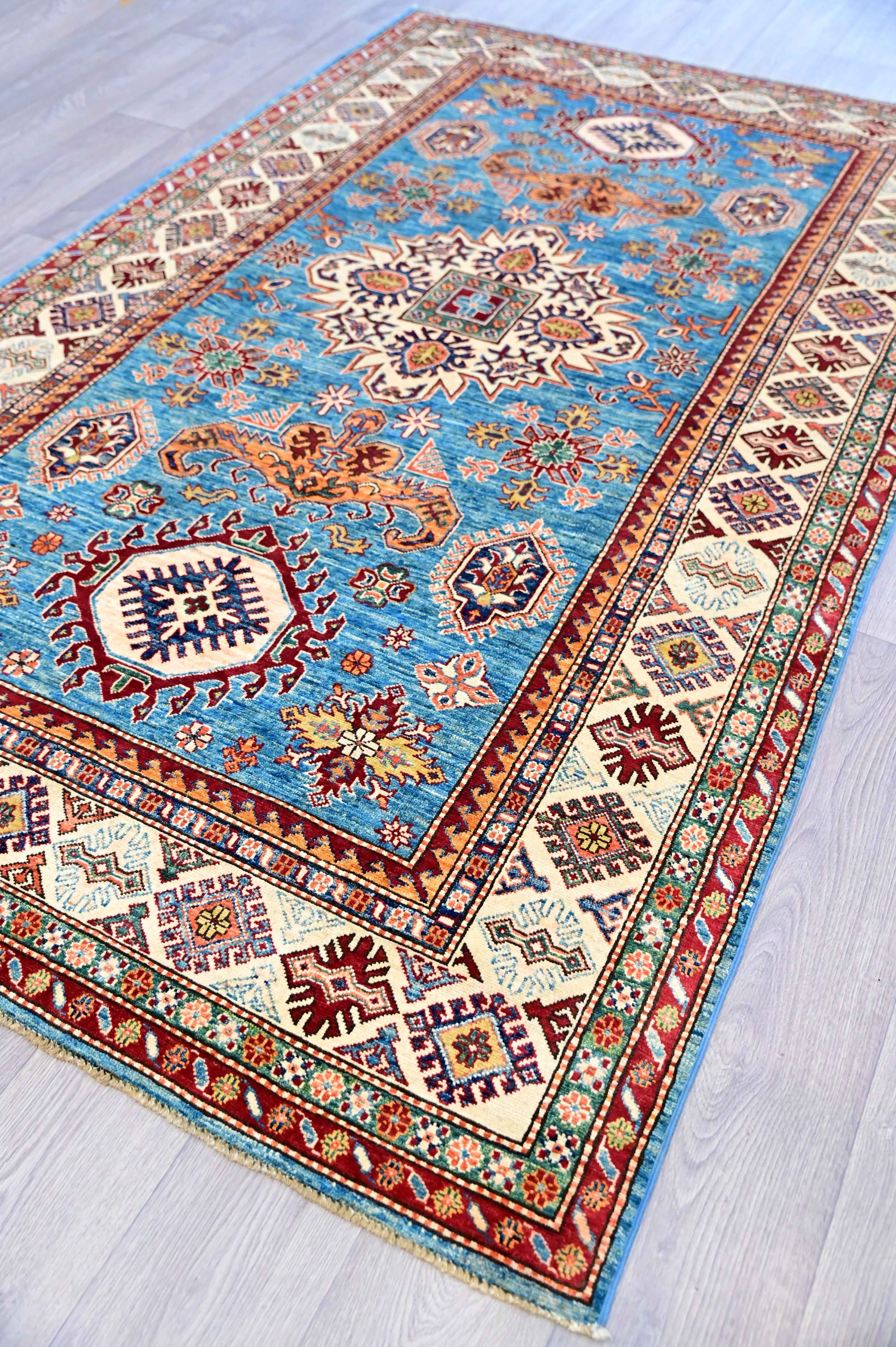 Blue Fine Afghan Super Kazak Wool Rug 286cm x 173cm