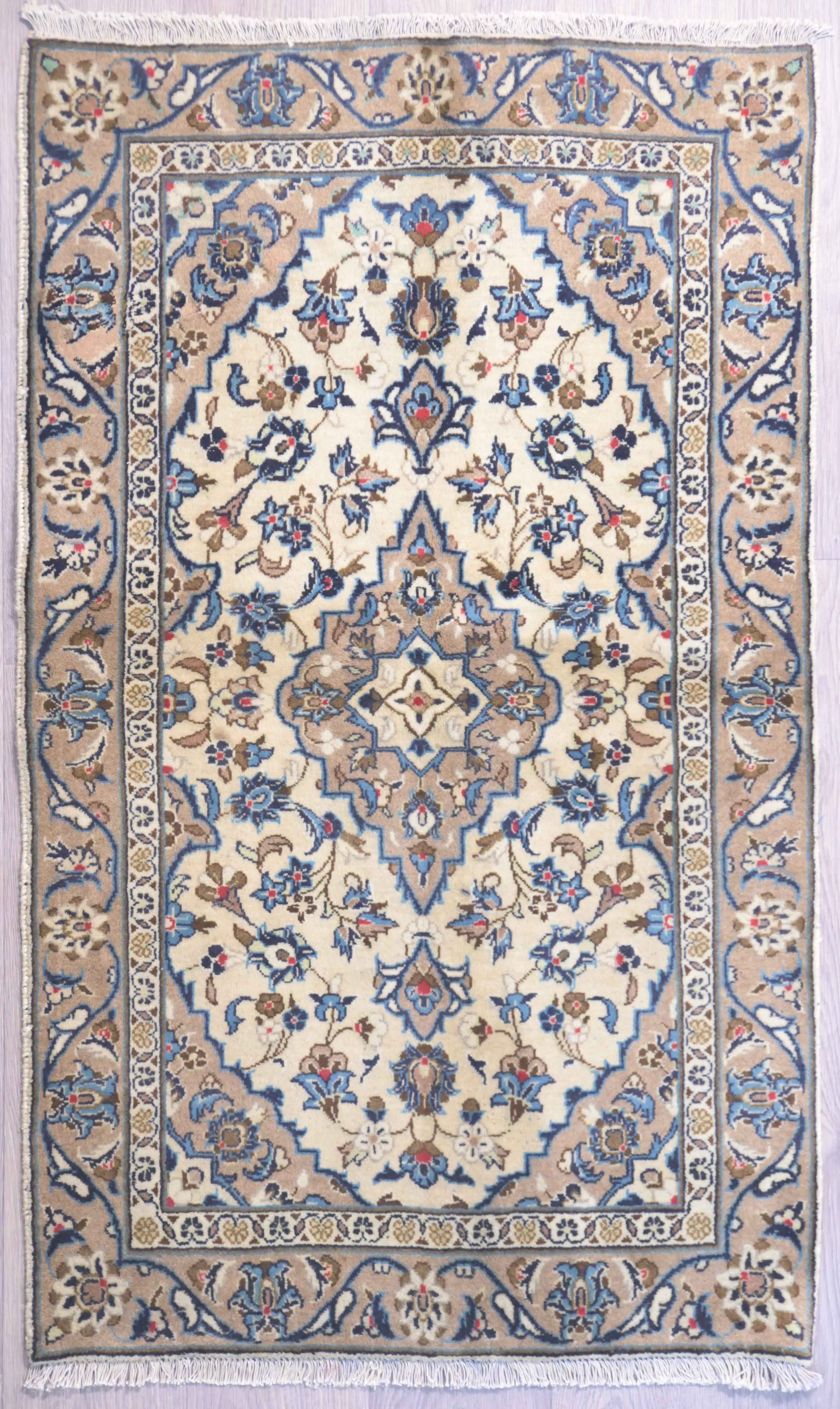 Beige Persian Kashan Wool Rug 145cm x 82cm