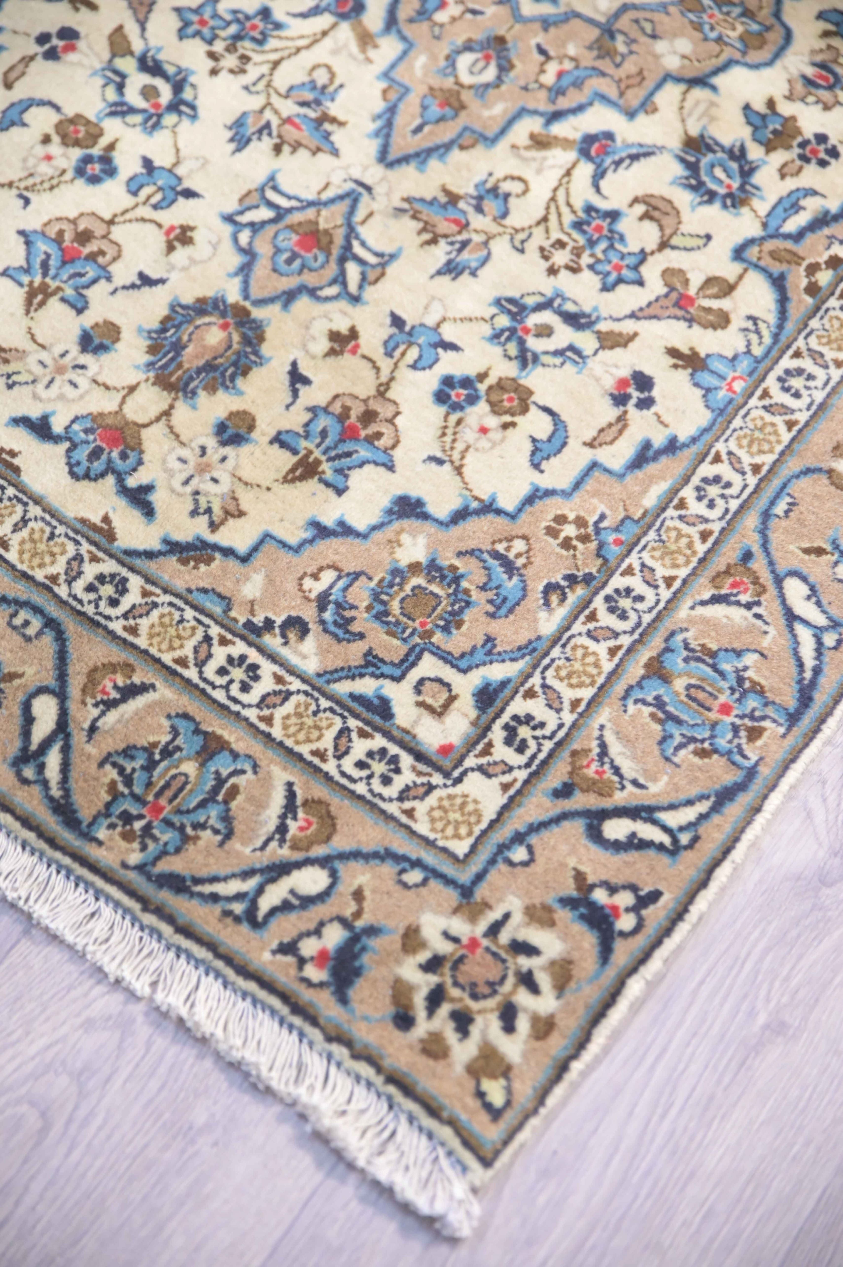 Beige Persian Kashan Wool Rug 145cm x 82cm