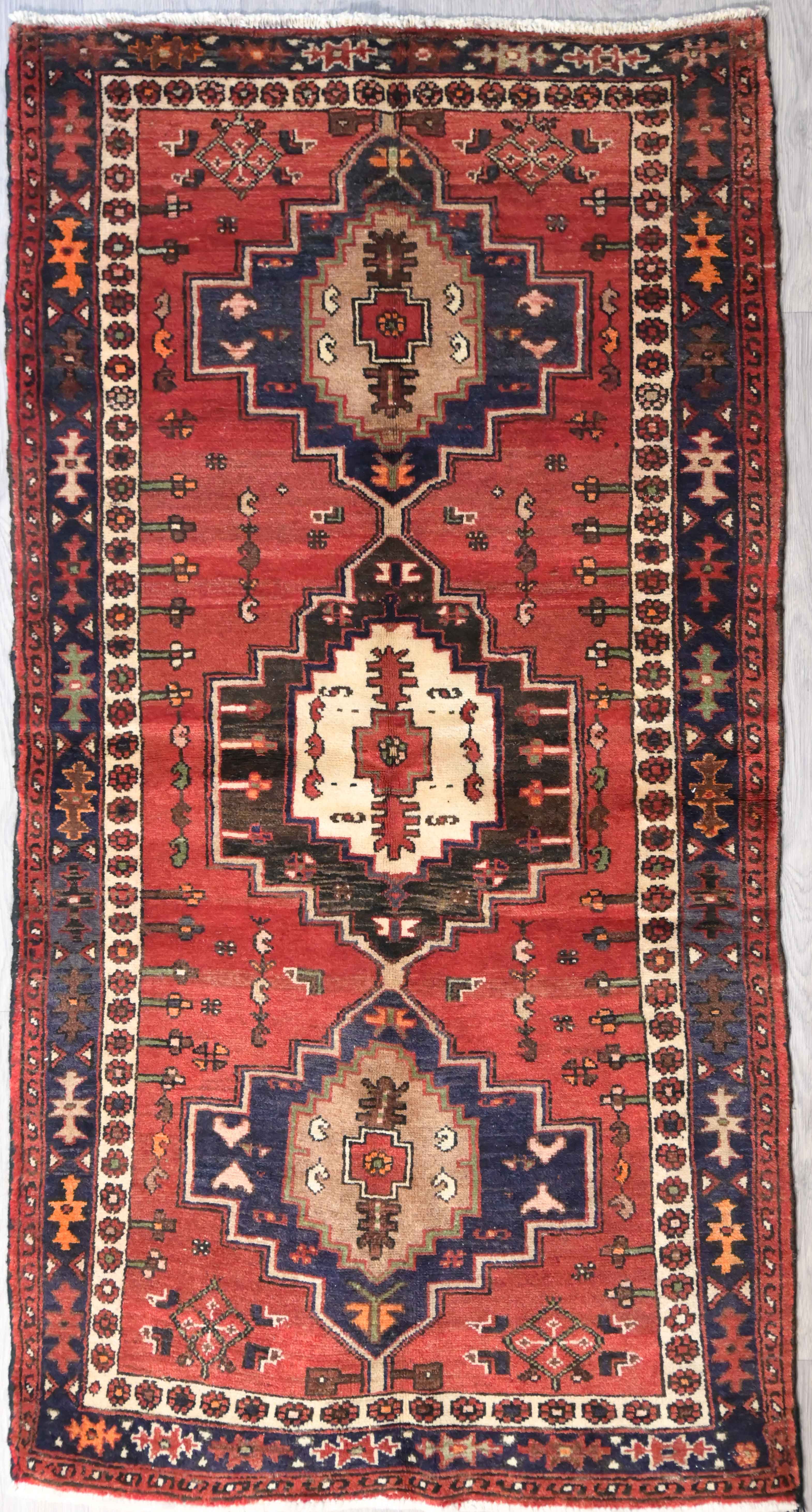 Red Vintage Persian Hamadan Wool Rug  190cm x 100cm