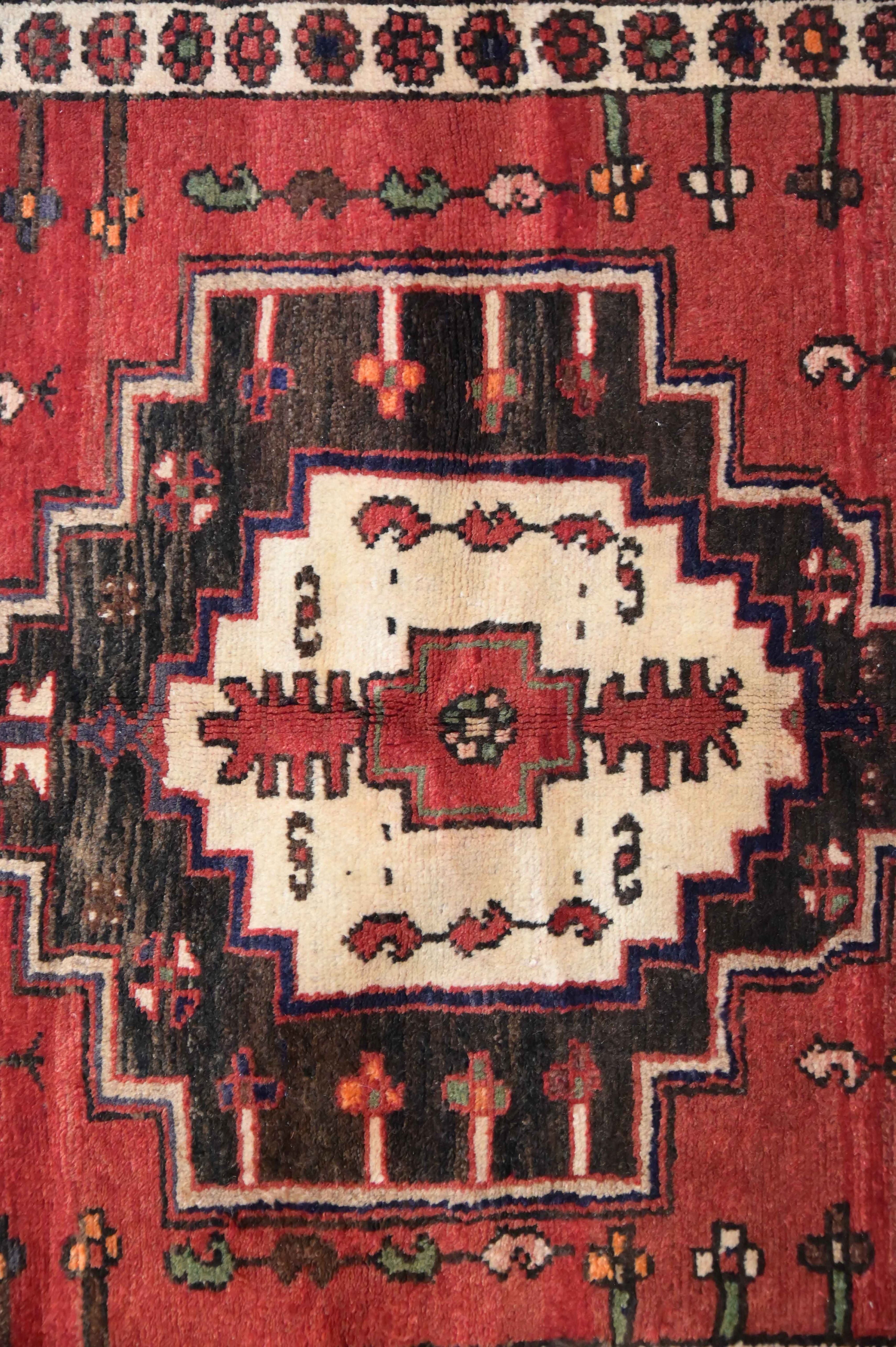 Red Vintage Persian Hamadan Wool Rug  190cm x 100cm