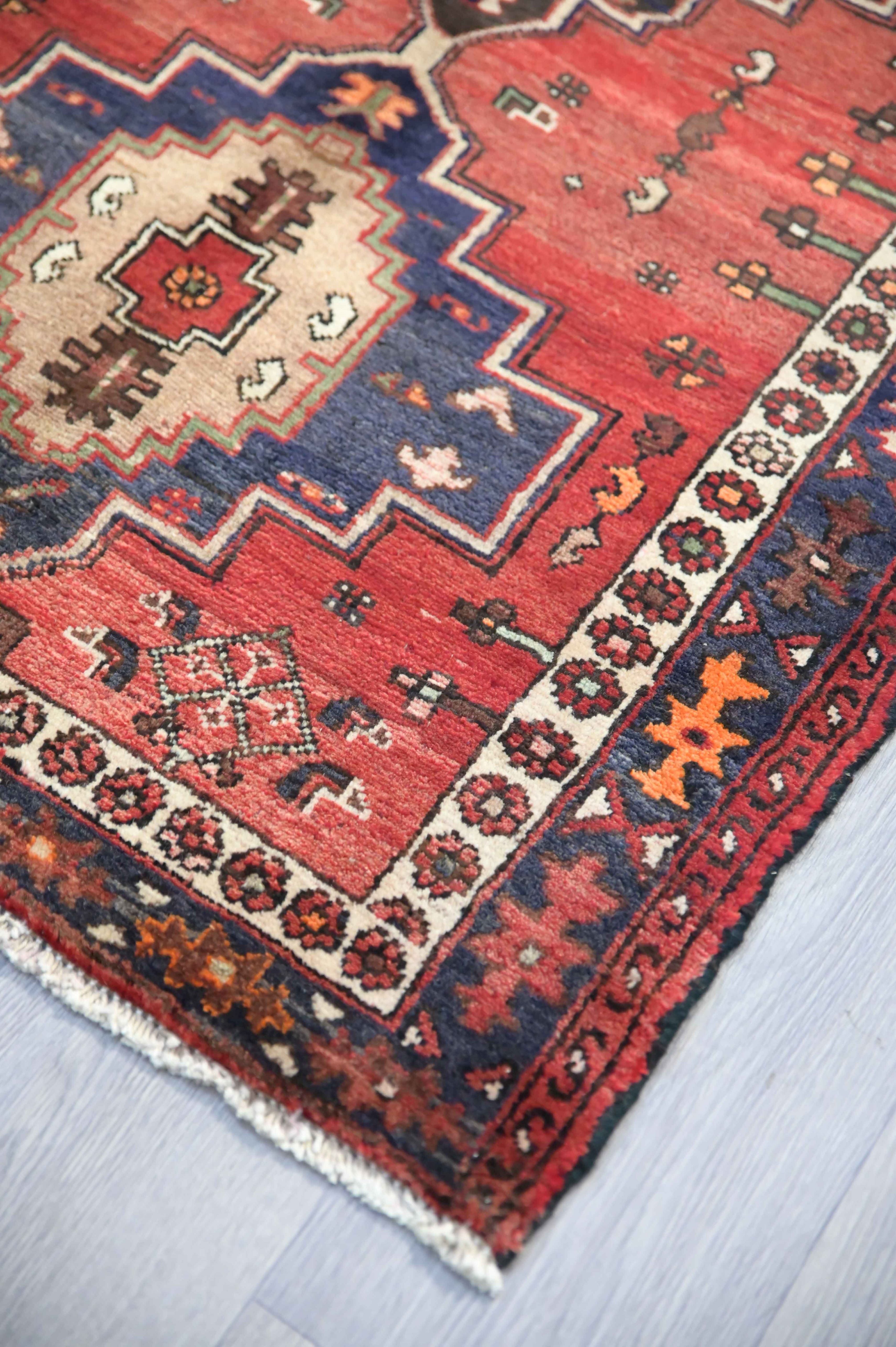 Red Vintage Persian Hamadan Wool Rug  190cm x 100cm