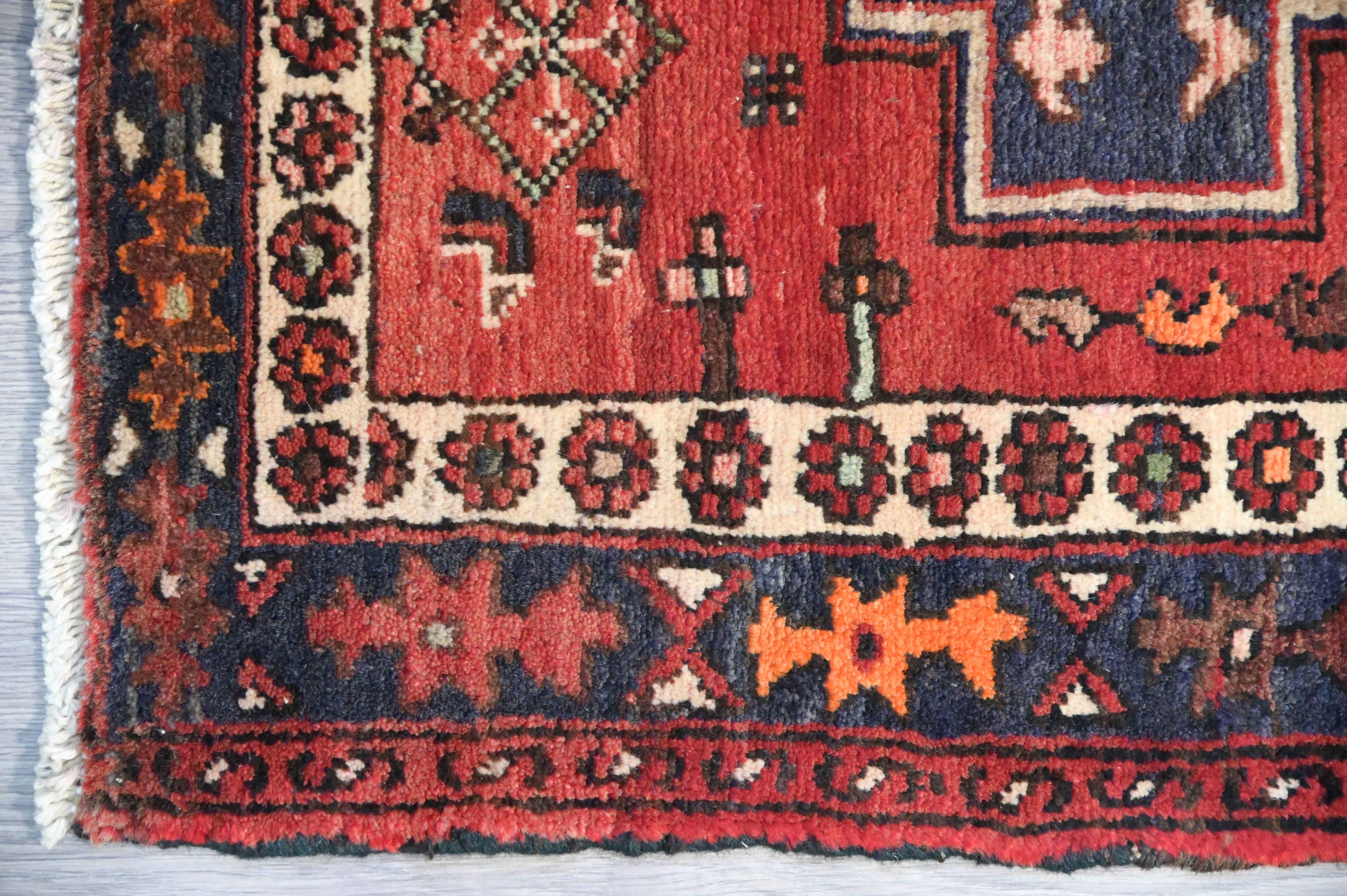 Red Vintage Persian Hamadan Wool Rug  190cm x 100cm