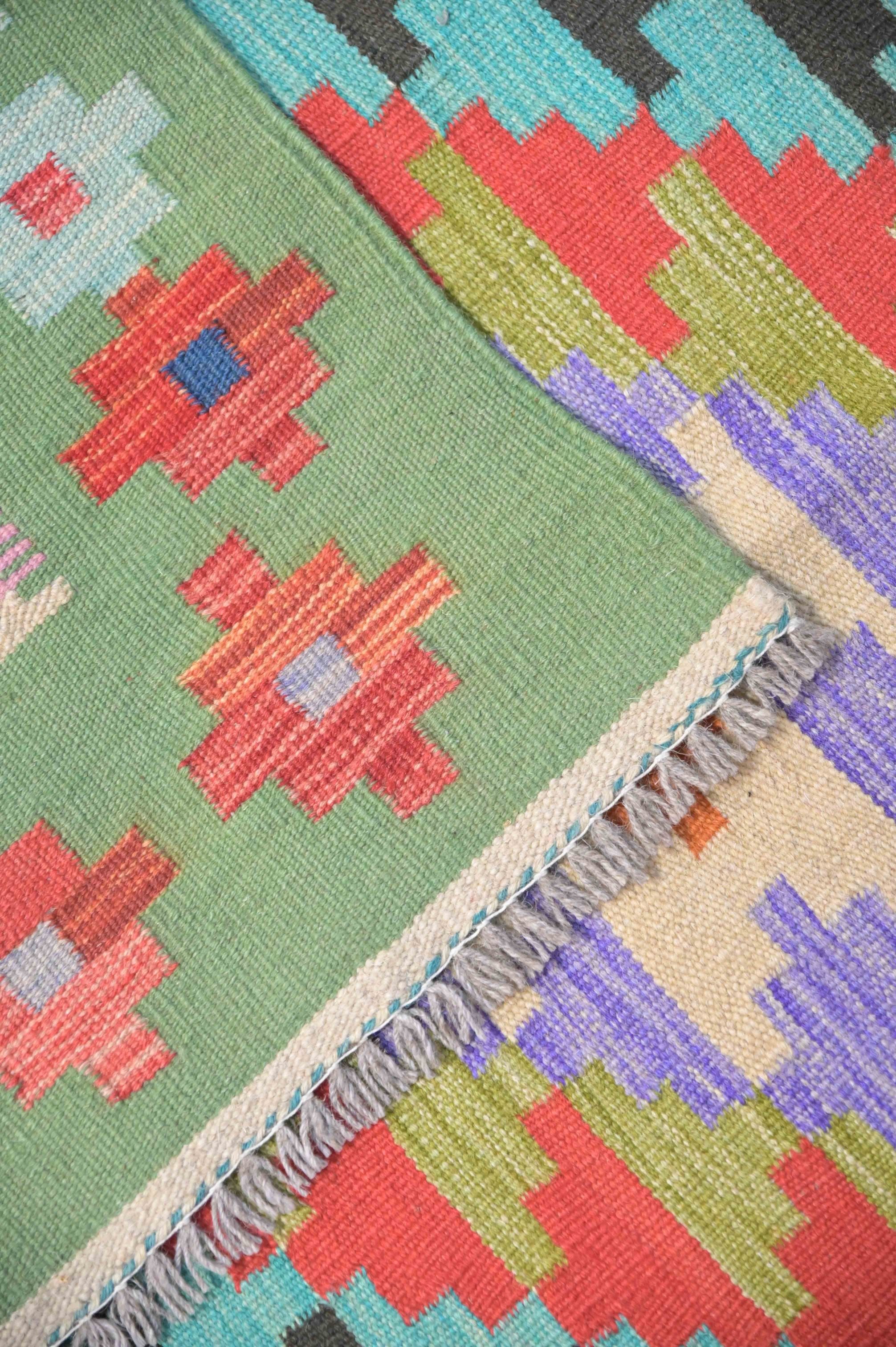 Green Afghan Boho Wool Kilim 157cm x 104cm