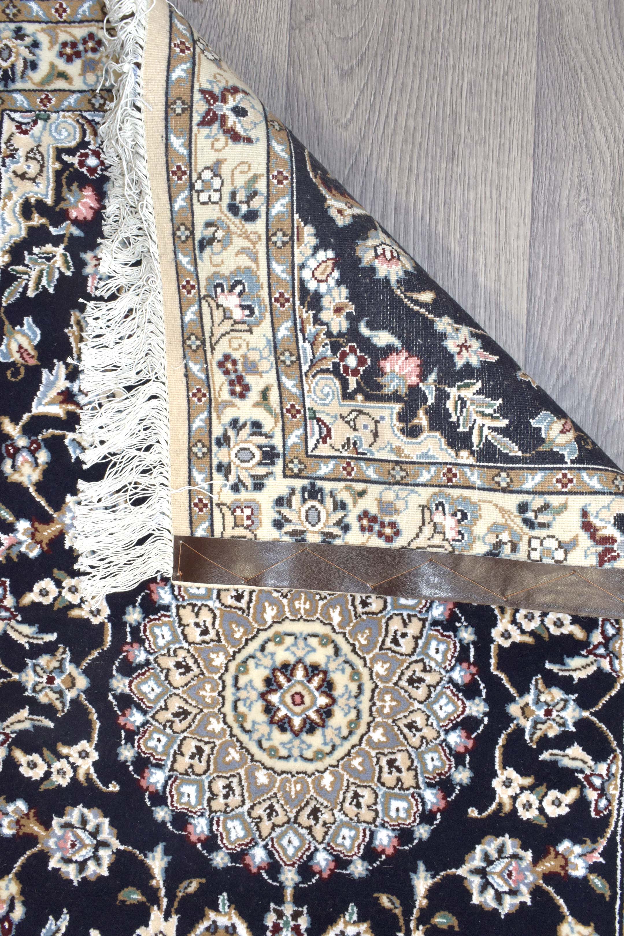 Navy Persian Nain Silk & Wool Runner 304cm x 73cm