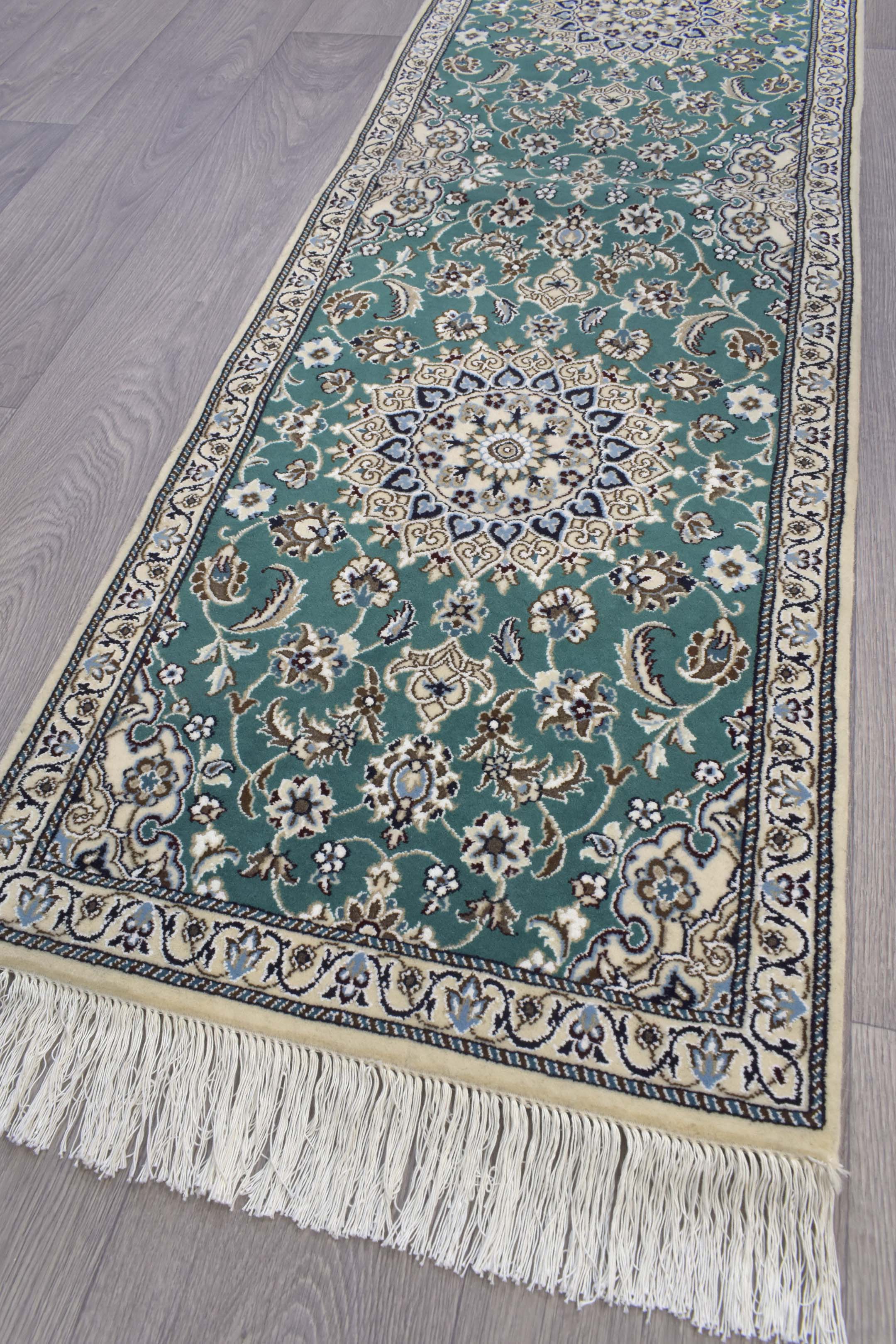 Green Persian Nain Silk & Wool Runner 202cm x 60cm