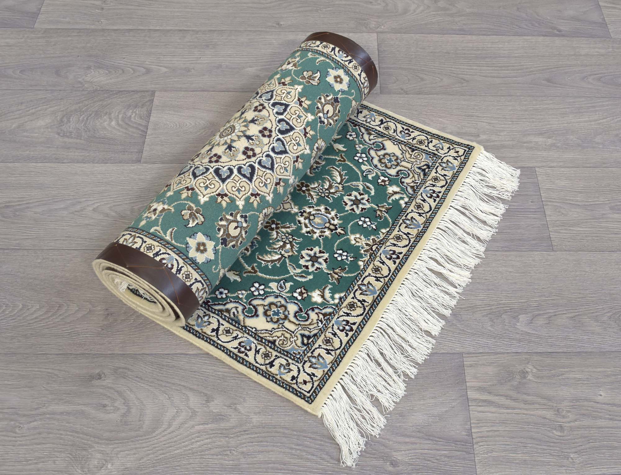 Green Persian Nain Silk & Wool Runner 202cm x 60cm
