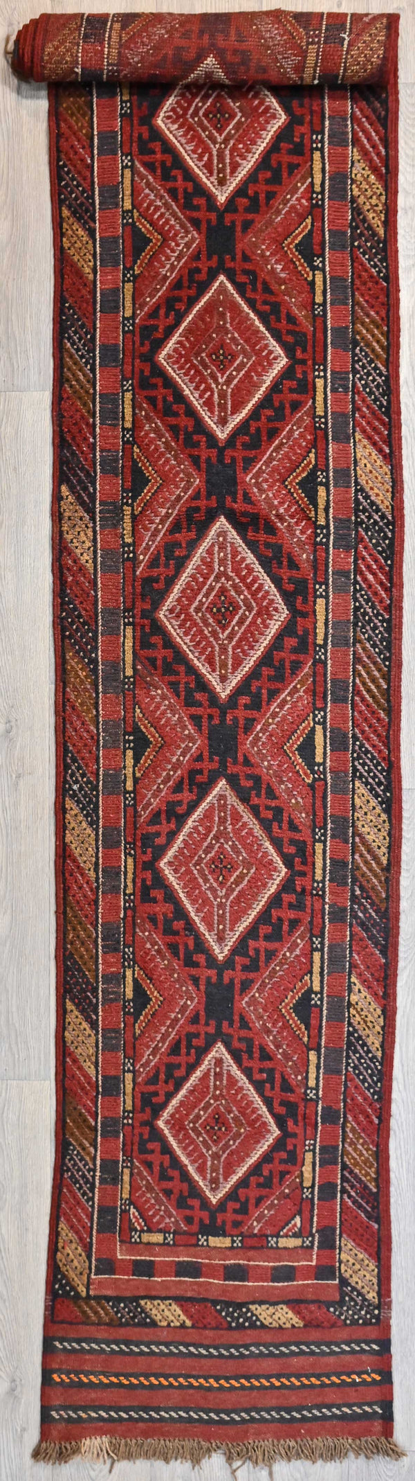 Tribal Baluchi Handknotted Wool Runner Boho Design (H355 x W70)