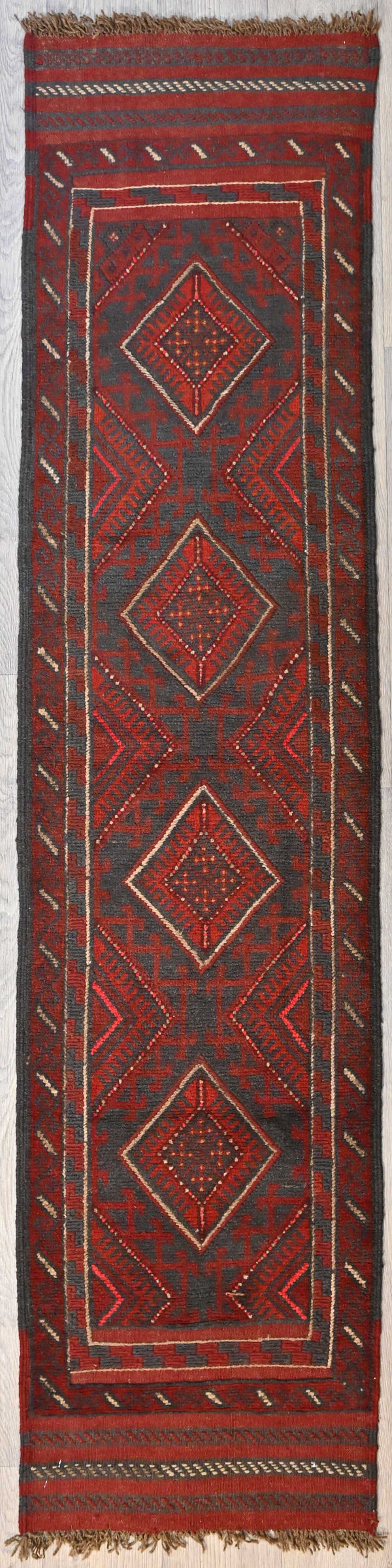 Tribal Baluchi Handknotted Wool Runner Boho Design (260H x 60W)