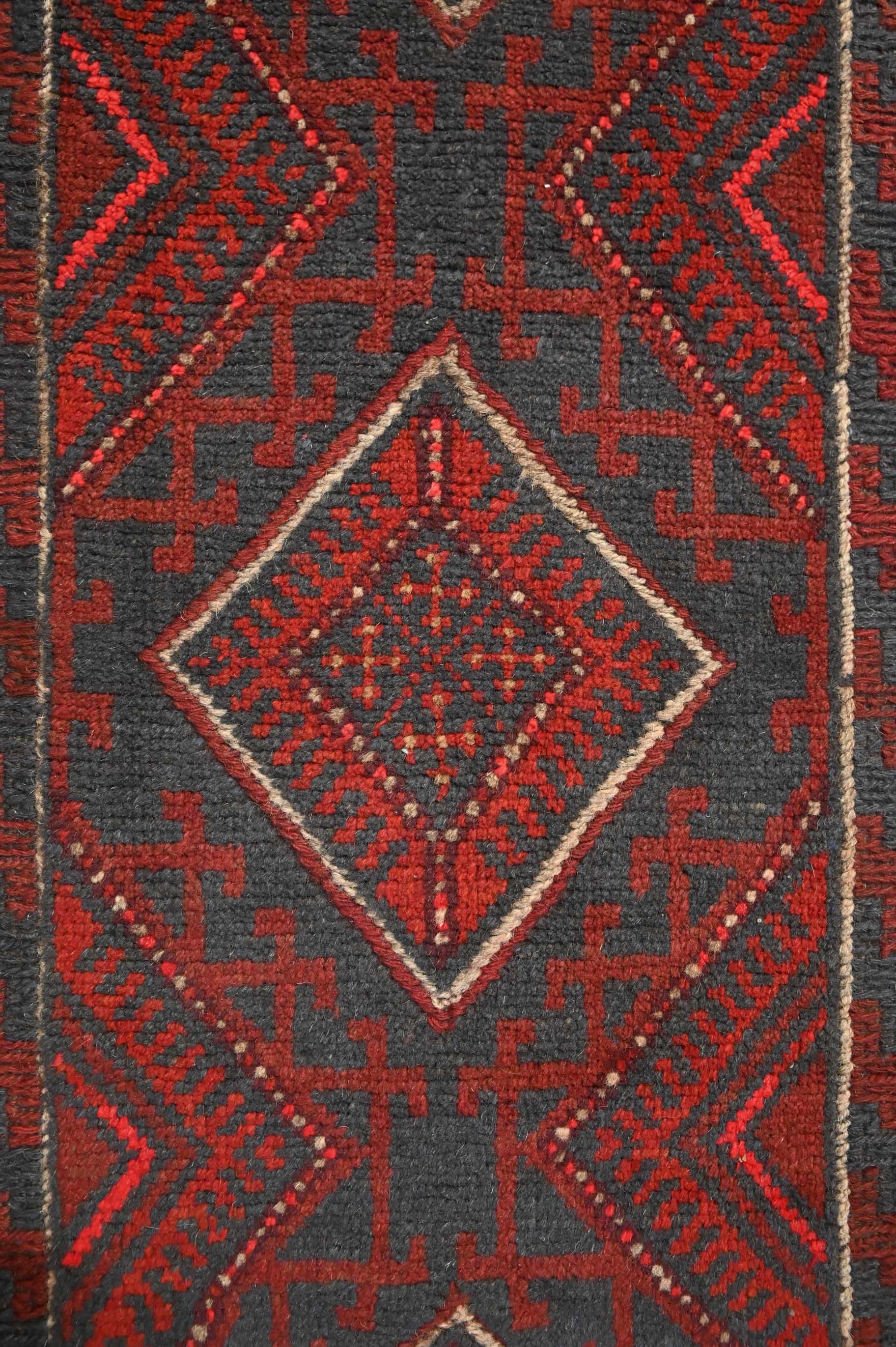 Tribal Baluchi Handknotted Wool Runner Boho Design (260H x 60W)