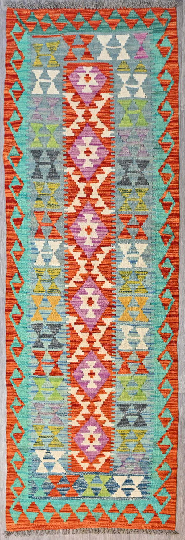 Handknotted Wool Boho Kilim Runner (H248 x W80)