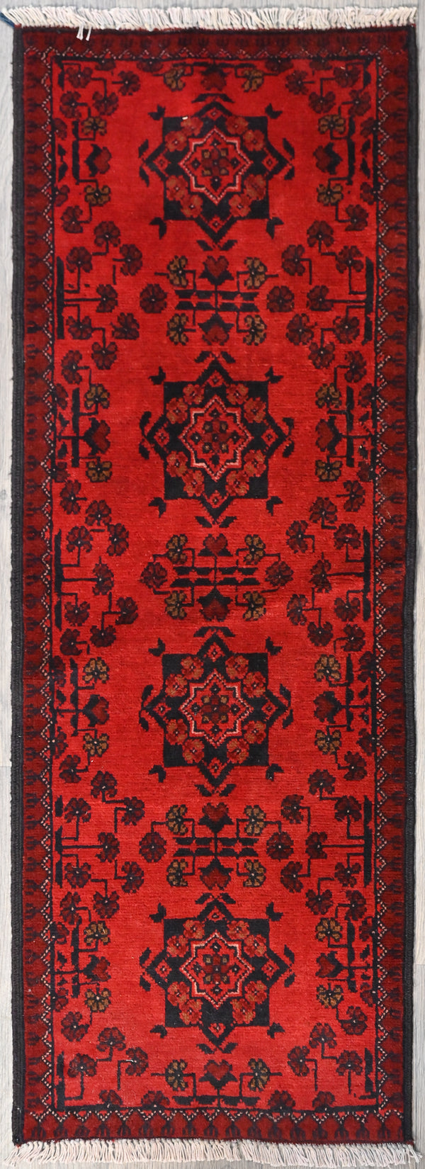 Afghan Khal Handknotted Wool Runner (H150 x W50)