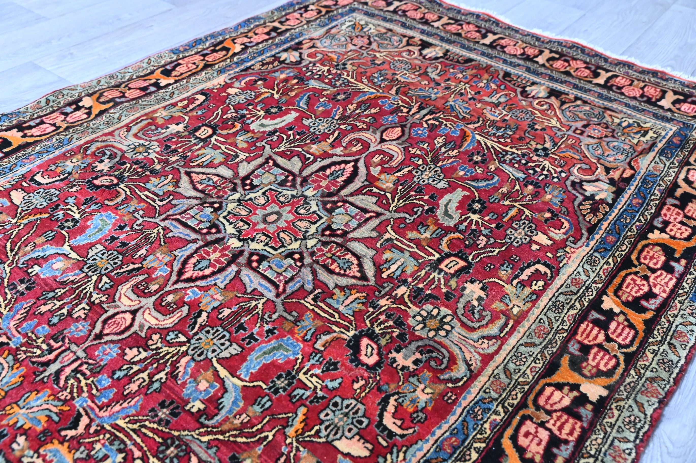 Vintage c.1980s Persian Zanjan  Wool Rug 222cm x 146cm