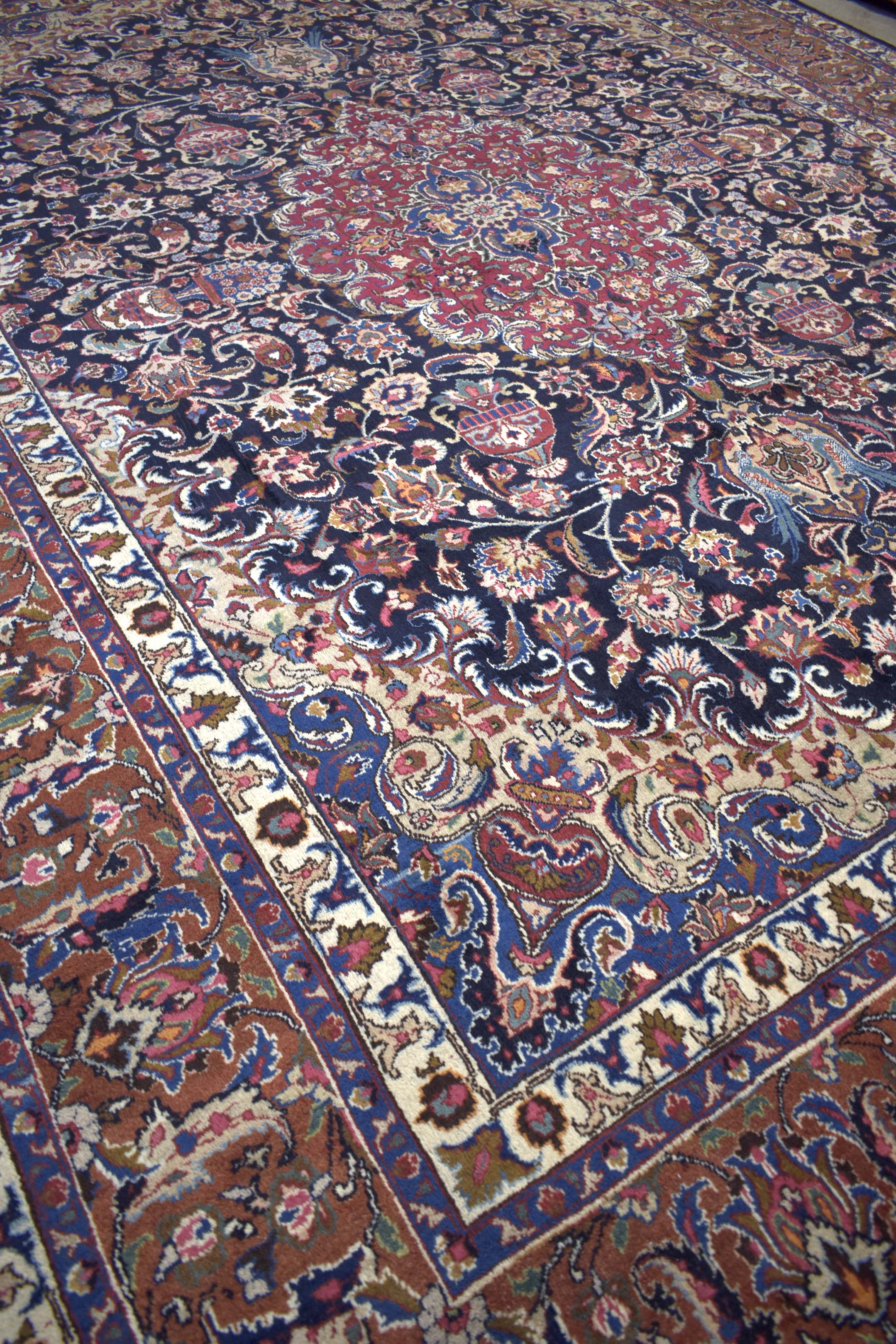 Navy Red Persian Sarouk Wool Rug 398cm x 295cm