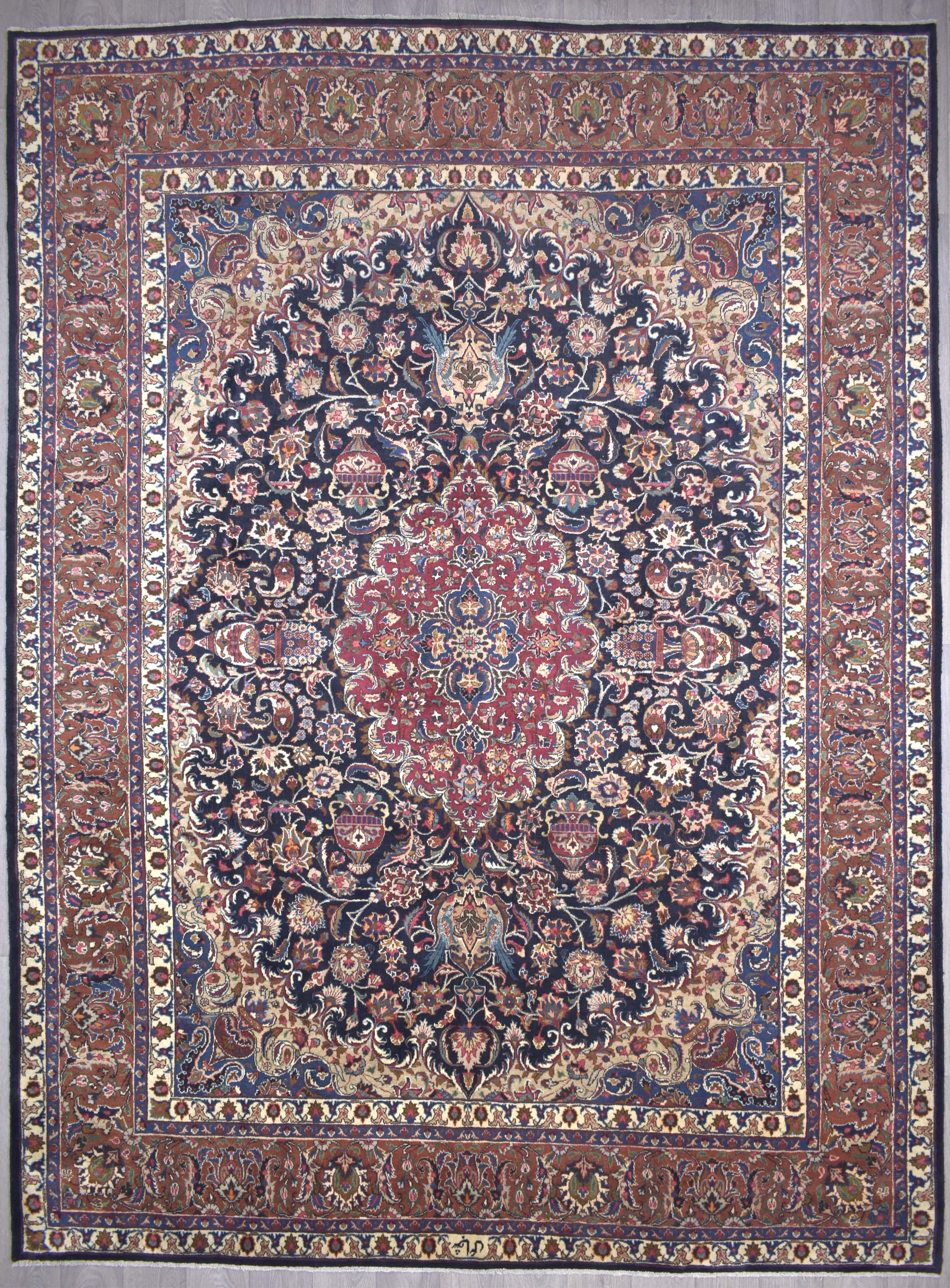 Navy Red Persian Sarouk Wool Rug 398cm x 295cm