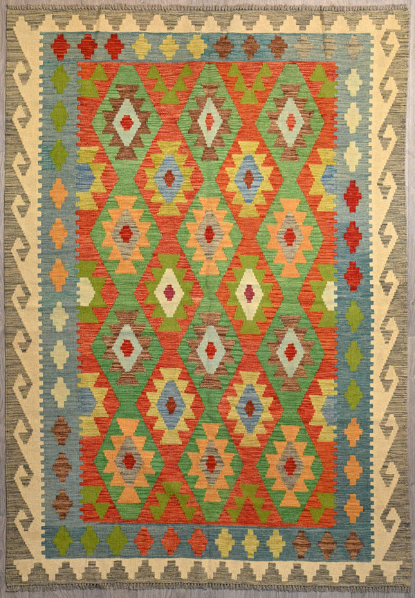 Multicolour Afghan Boho Kilim Wool Rug 210cm x 147cm