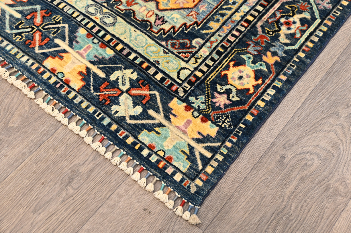 Blue Afghan Veg Dye Geometric Chobi Wool Rug 284cm x 180cm K715