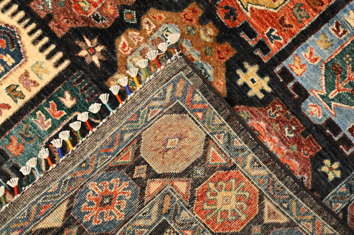 Black Afghan Chobi Wool Rug 173cm x 120cm