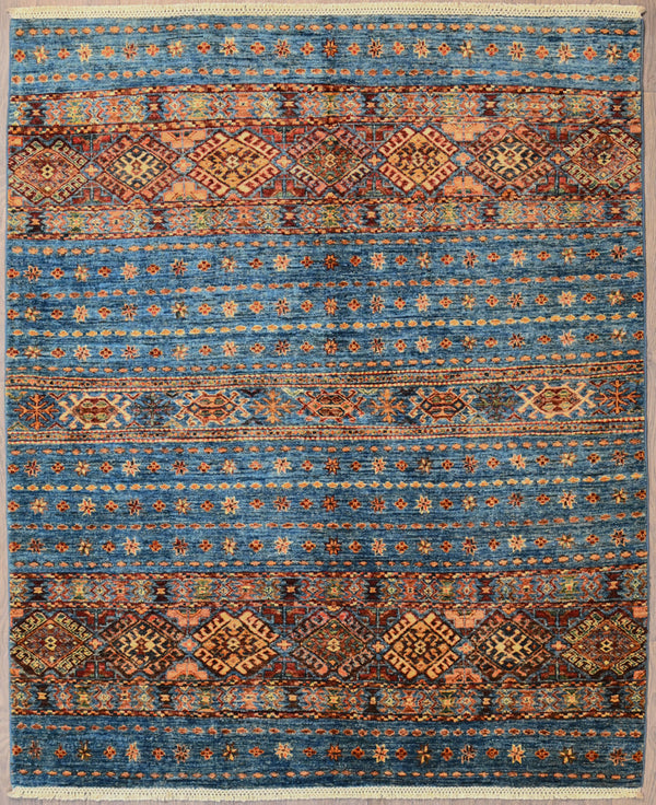 Blue Afghan Khurjin Wool Rug 187cm x 154cm