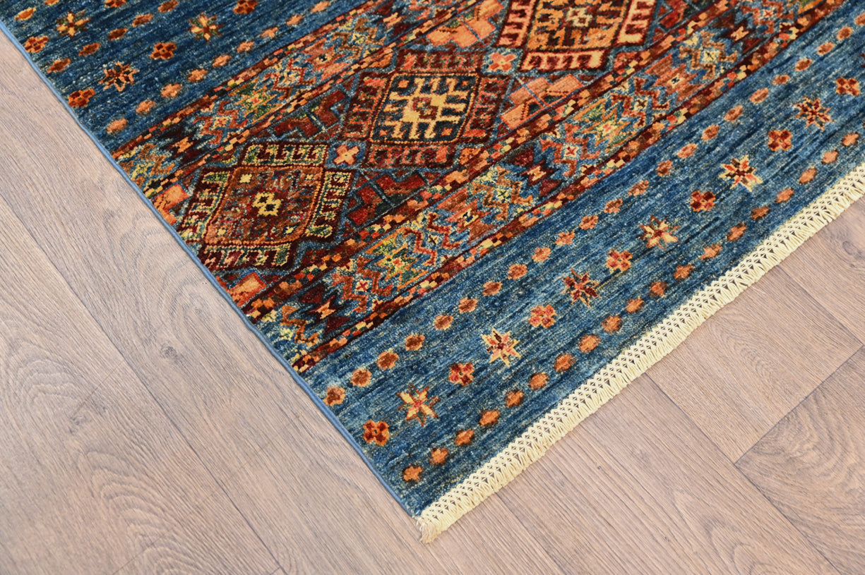 Blue Afghan Khurjin Wool Rug 187cm x 154cm