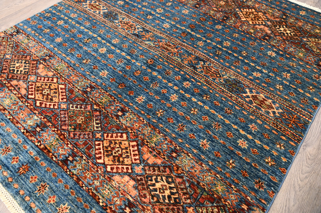 Blue Afghan Khurjin Wool Rug 187cm x 154cm