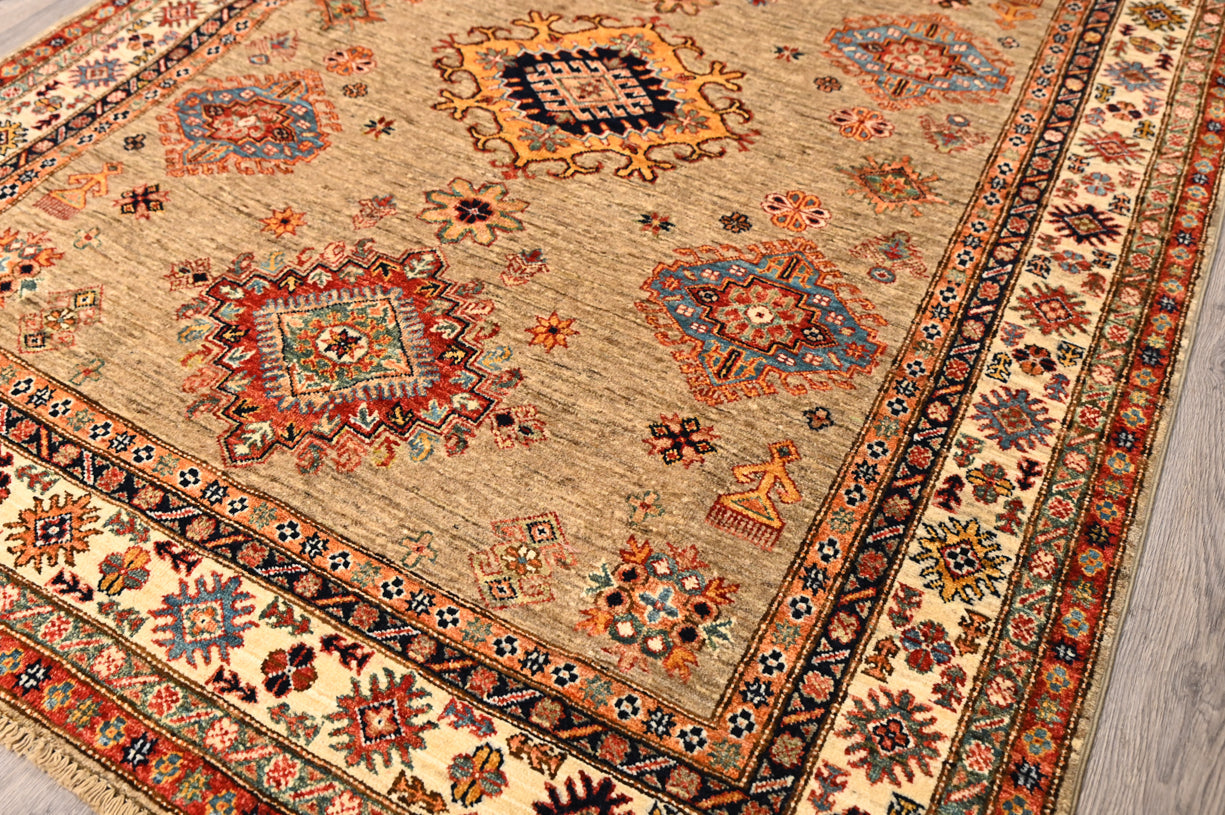 Beige Fine Afghan Super Kazak Rug 209cm x 158cm