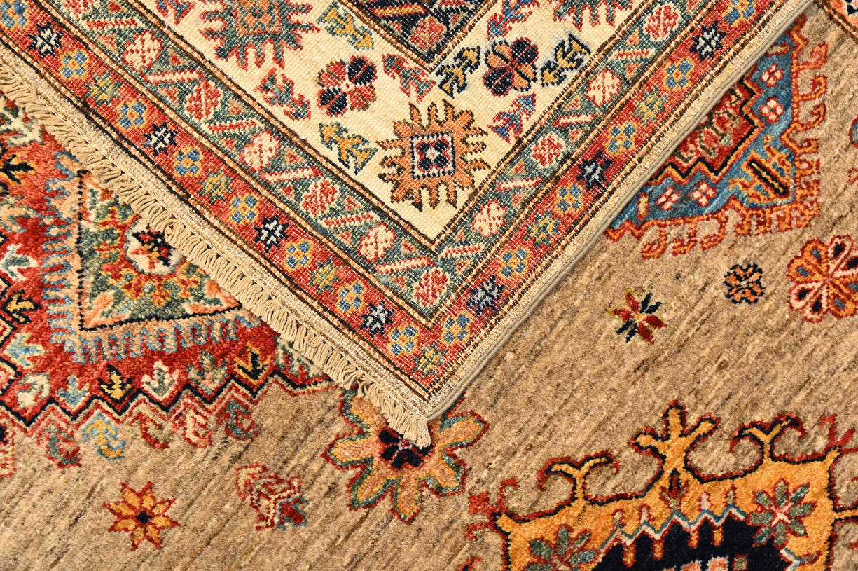 Beige Fine Afghan Super Kazak Rug 209cm x 158cm