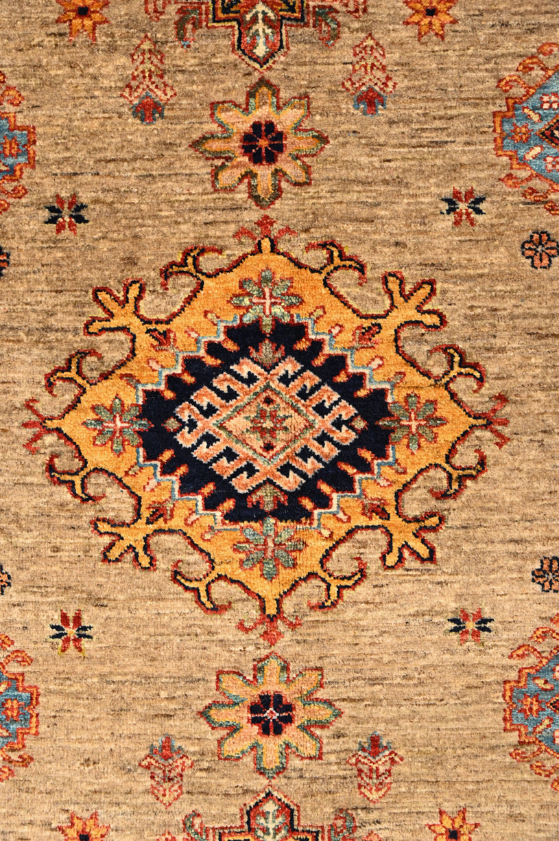 Beige Fine Afghan Super Kazak Rug 209cm x 158cm