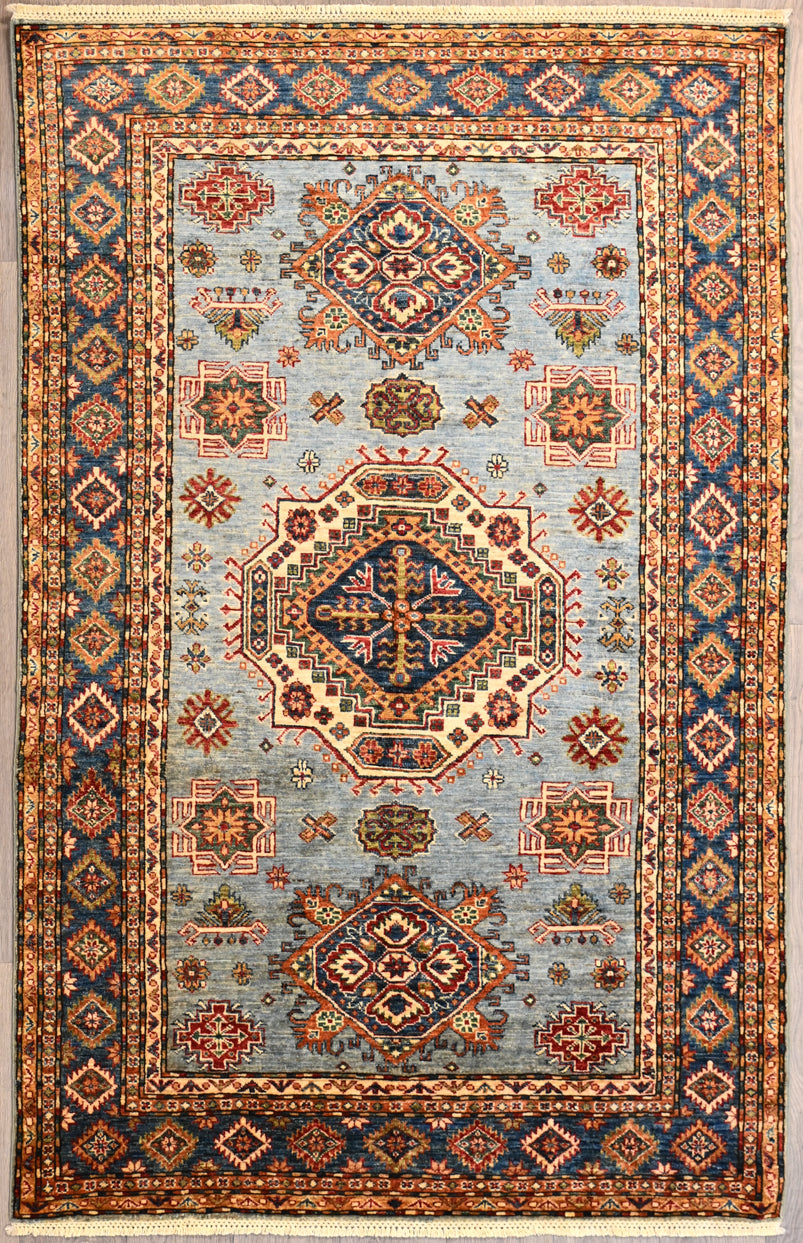 Ice Blue Afghan Super Kazak 227cm x 146cm