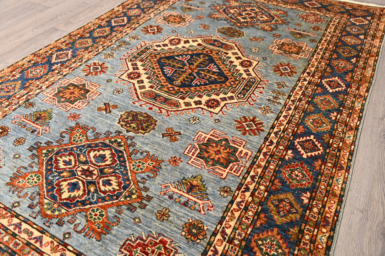 Ice Blue Afghan Super Kazak 227cm x 146cm