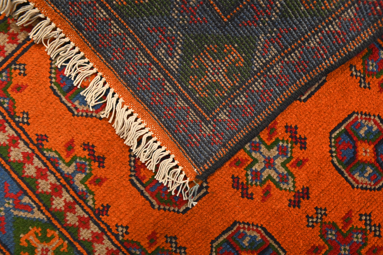 Orange Afghan Turkoman Bukhara Wool Runner 291cm x 82cm