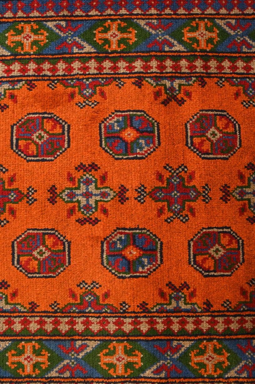 Orange Afghan Turkoman Bukhara Wool Runner 291cm x 82cm