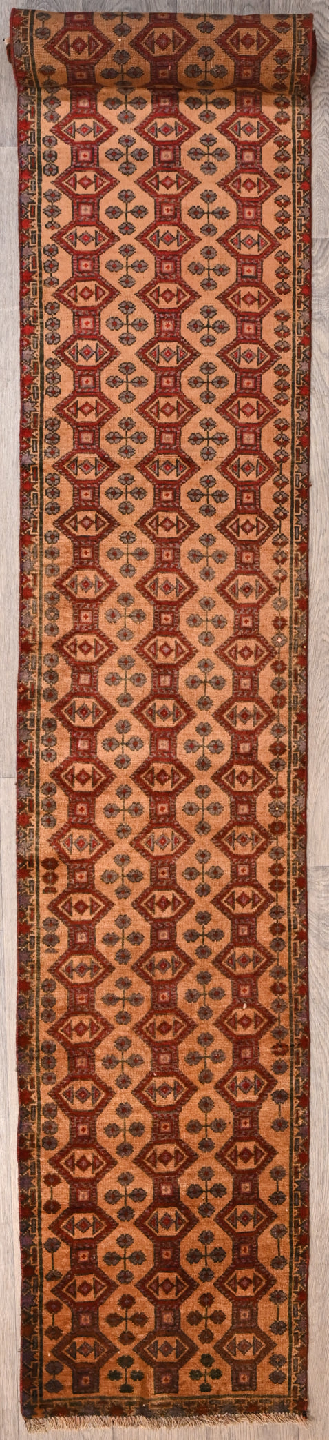 Faded Orange Vintage 1980s's Persian Turkoman runner  553cm x 61cm