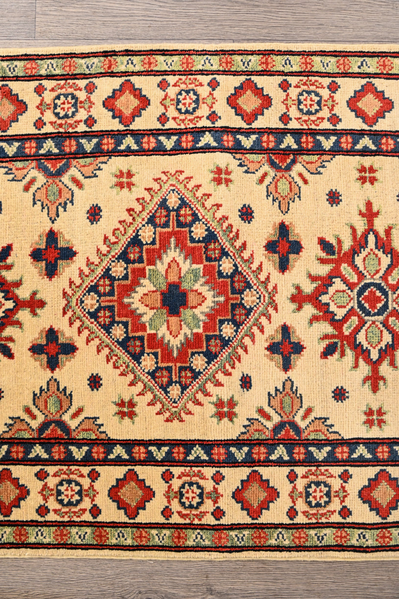 XXL Cream Afghan Kazak Wool Runner 764cm x 78cm