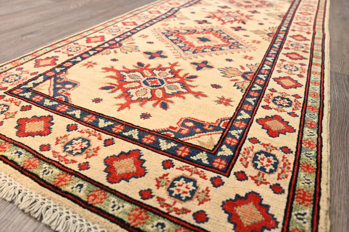 XXL Cream Afghan Kazak Wool Runner 764cm x 78cm