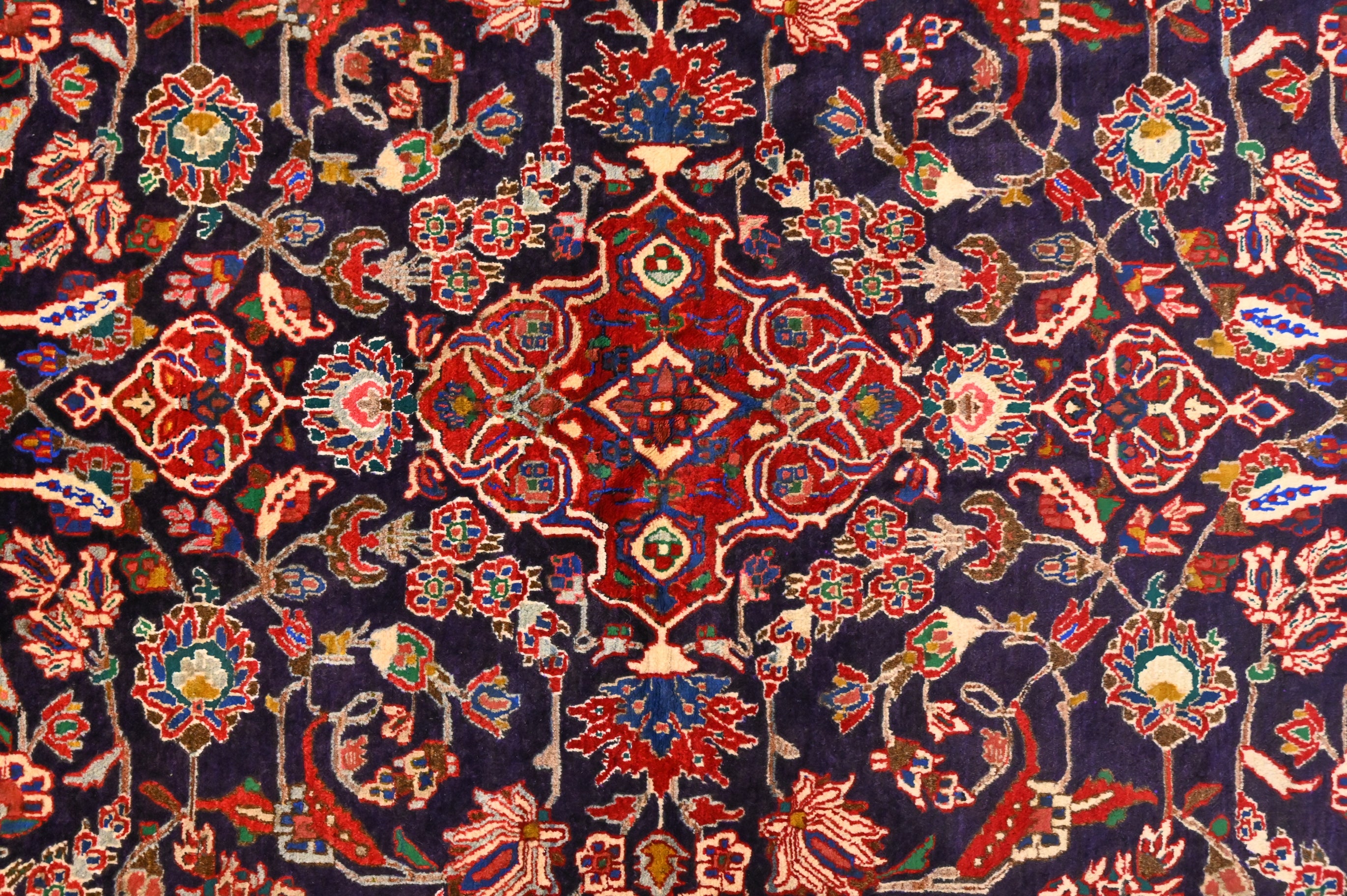 Red and Navy Persian Vintage Fine Sarough Wool Rug 210cm x 155cm