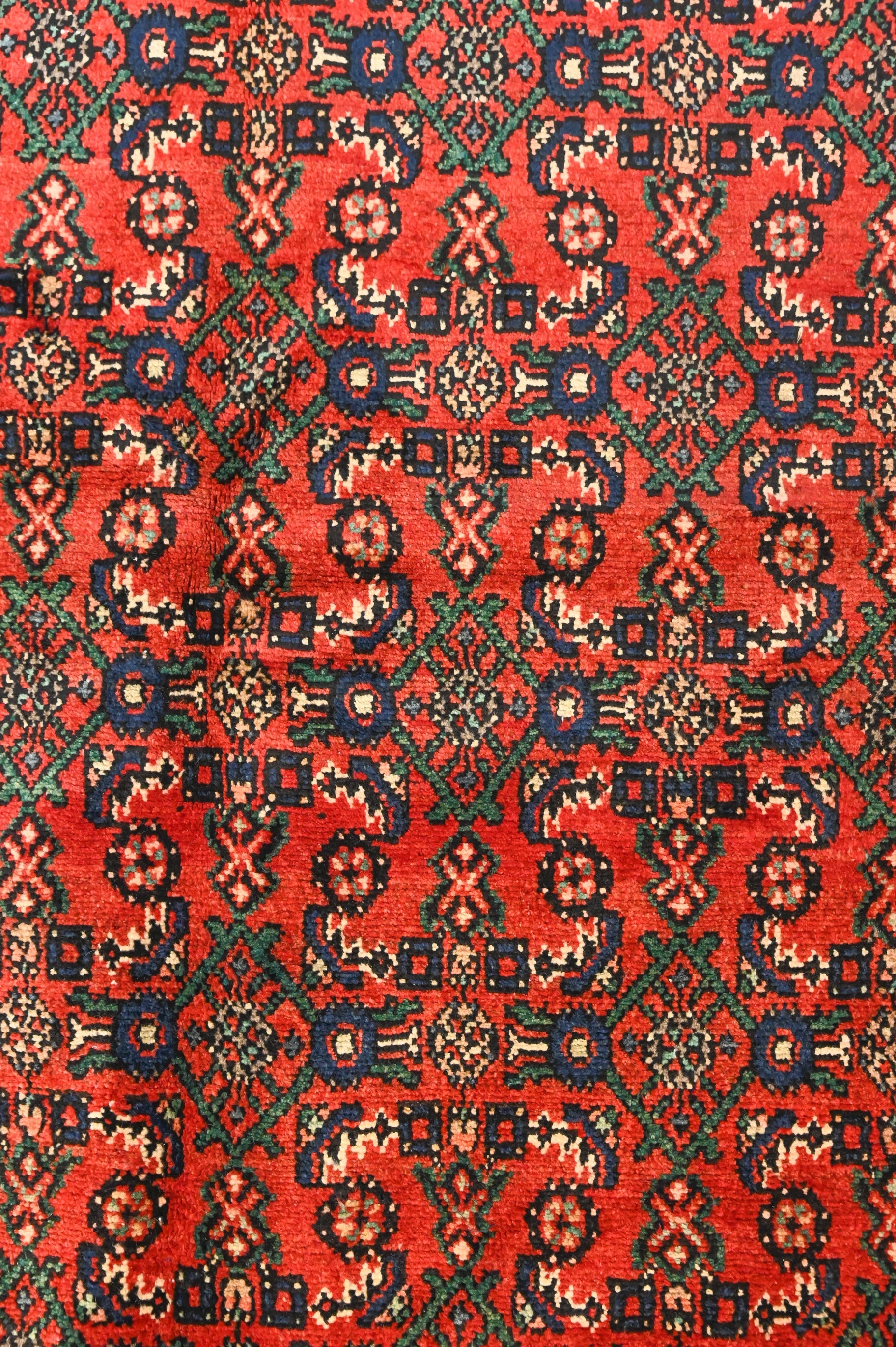 Red with Green accents Persian Hamadan Rug  235cm x  158cm