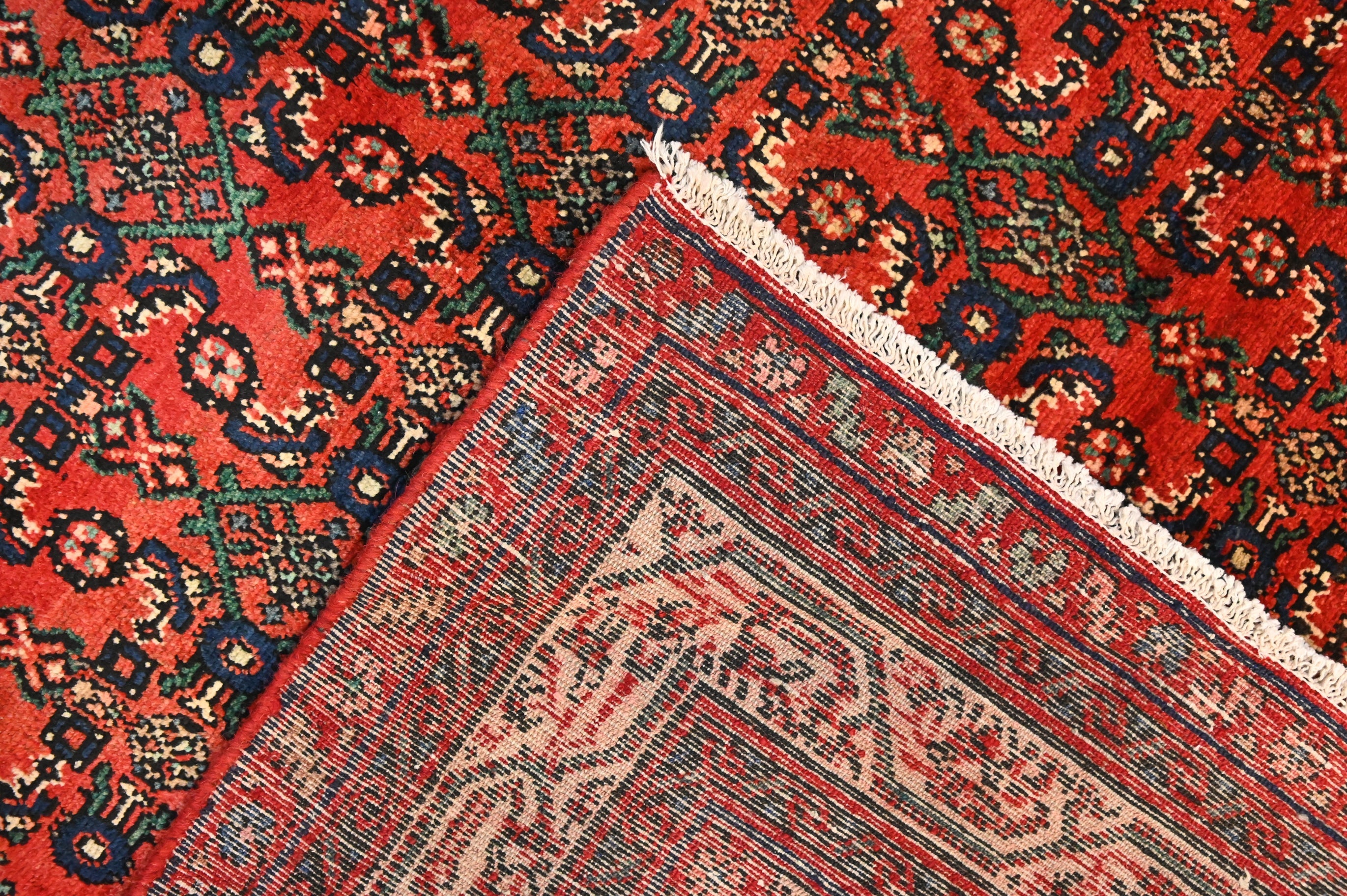 Red with Green accents Persian Hamadan Rug  235cm x  158cm